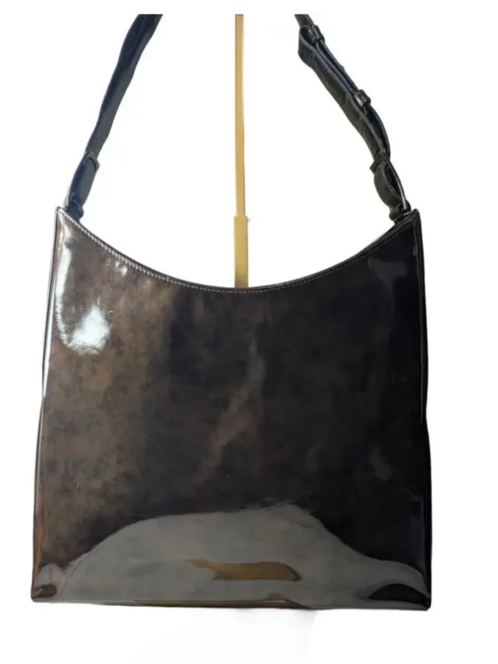 AUTHENTIC vintage Salvatore Ferragamo Brown Patent Leather Shoulder Bag
